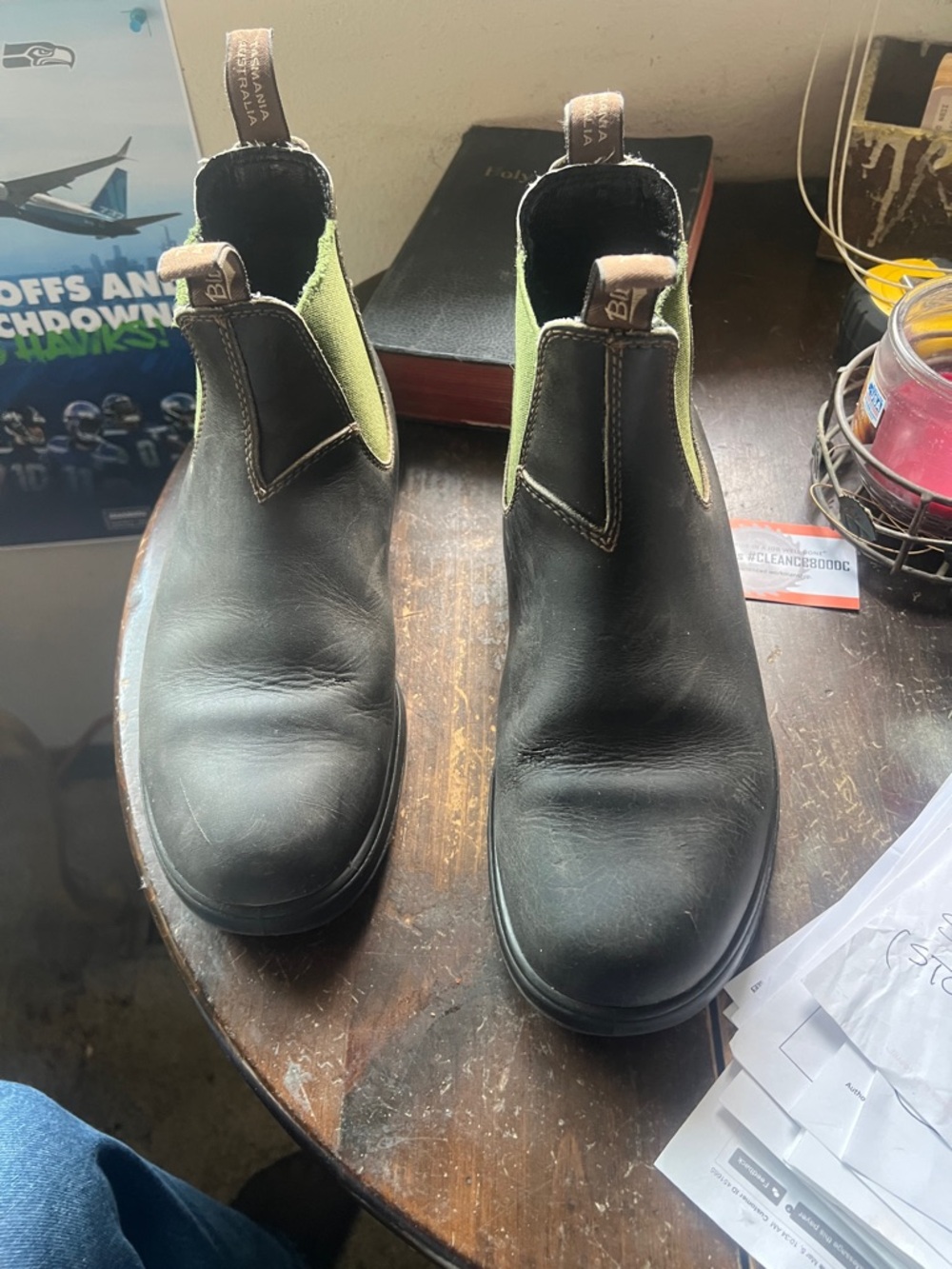 Sandro Men's Black Chukka Boots with Lime Green Elastic Panels